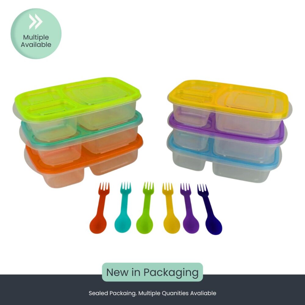 3-Compartment Bento Lunch Box – Set of 6 BPA-Free Containers / Lids & Utensils